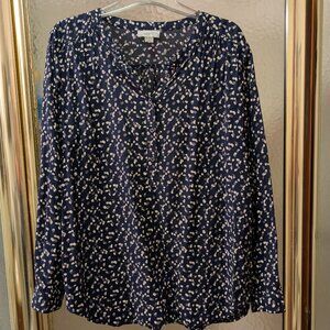 LOFT Navy Long Sleeve Blouse